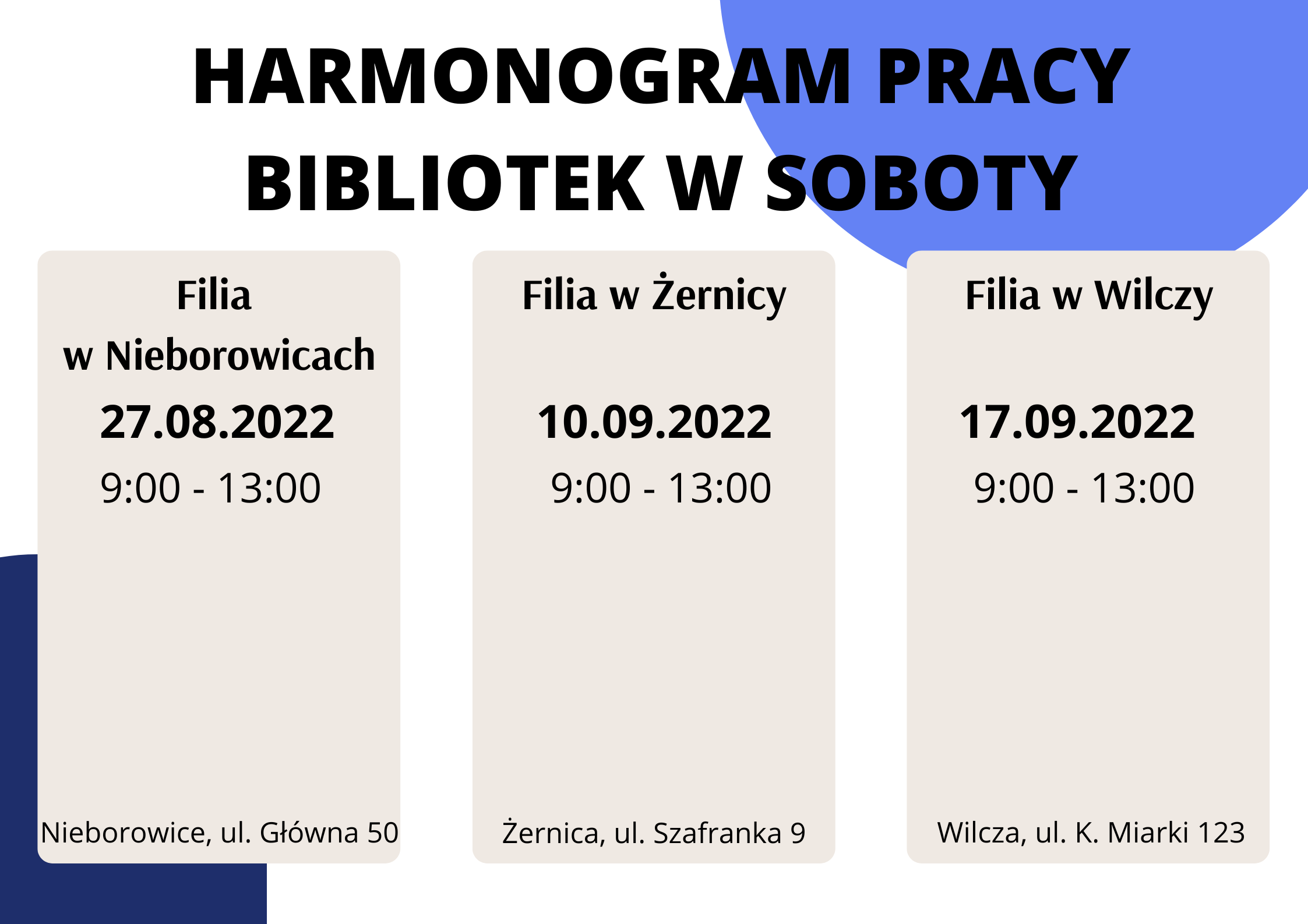 Plakat informujący o godzinach pracy w soboty