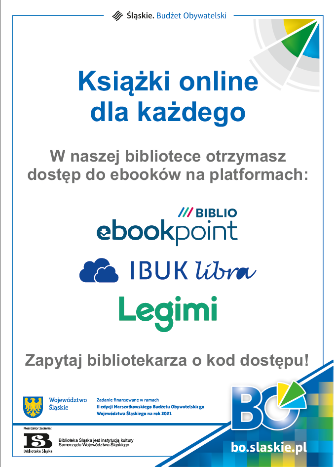 Plakat informujący o możliwości uzyskania dostępu do e-booków