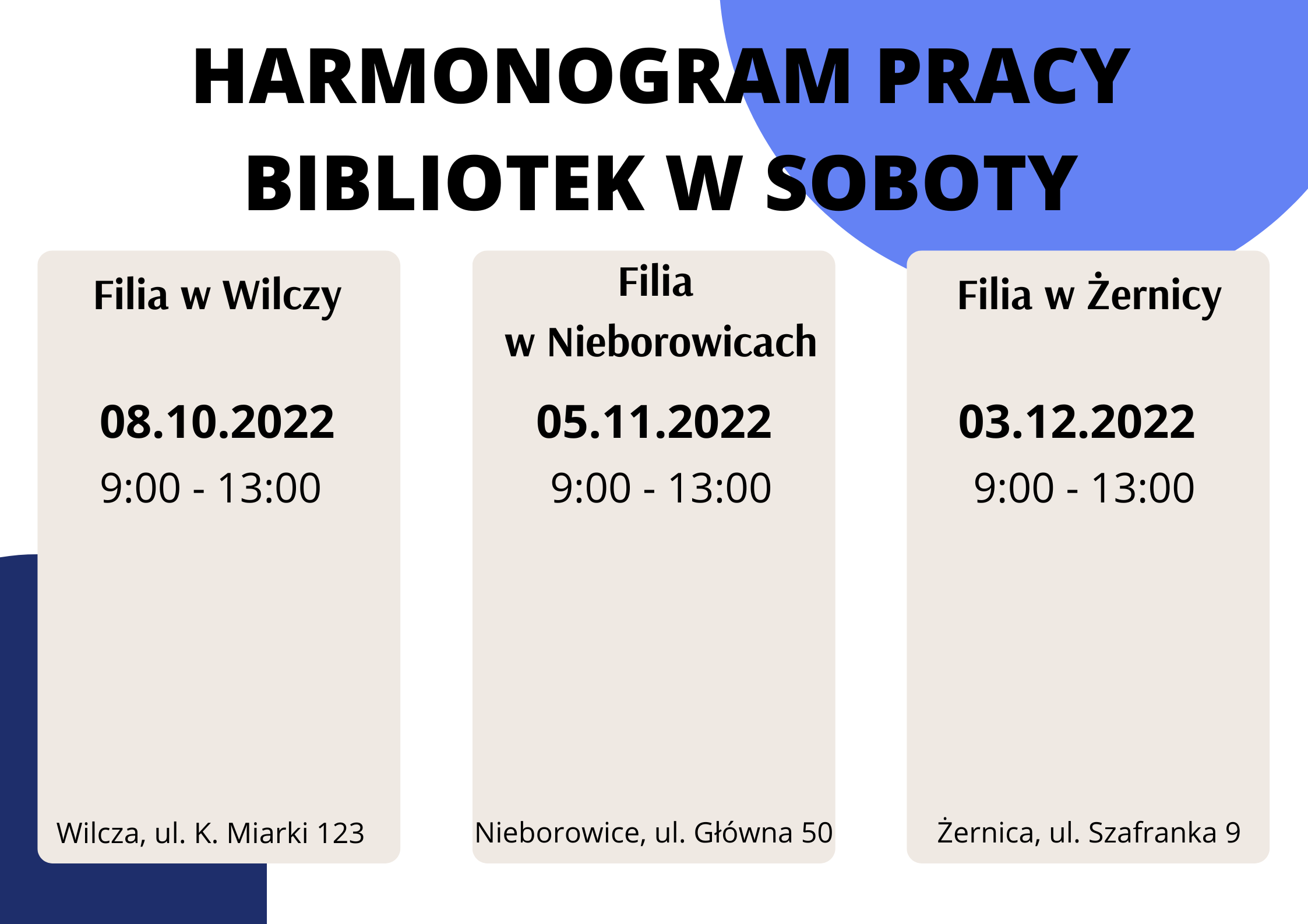 Plakat informujący o godzinach pracy w soboty